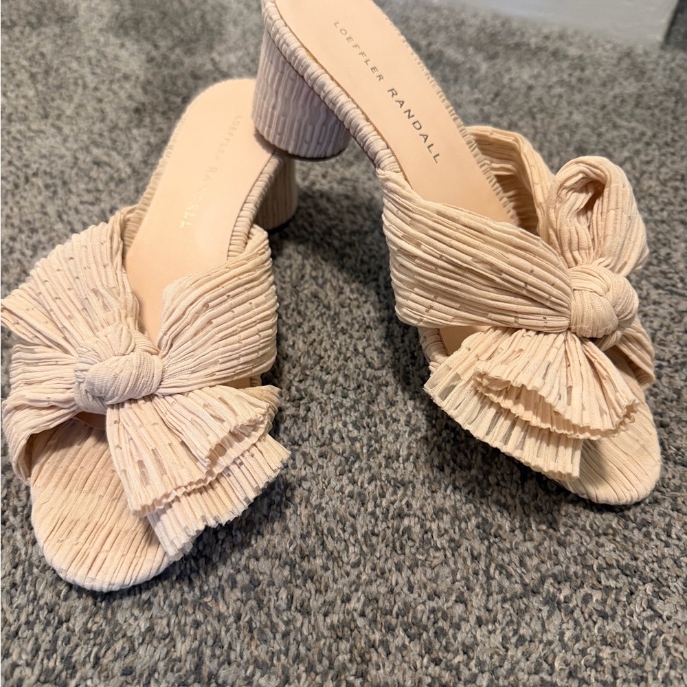 Loeffler Randall Cream Pleated Bow Mules